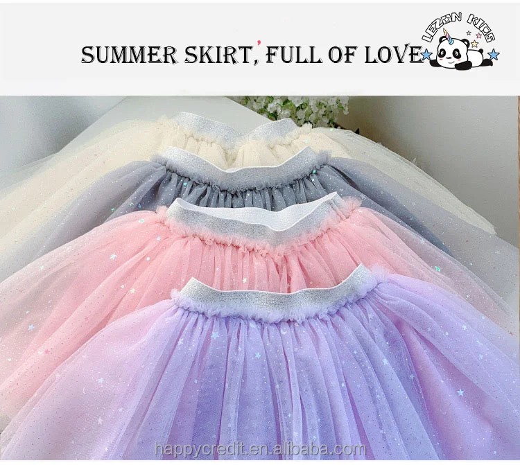 LEZONKIDS - OEM Customizable Girls' Spring Summer Three-Layer Tutu Dress Breathable Chiffon Mesh Star Skirt Parties Dance Little Girl Dress
